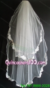Lace Appliques And Beading Decorate Tulle Wedding Veil