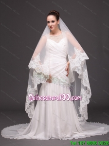 Lace Appliques One-tier Cathedral Tulle Popular Wedding Veil