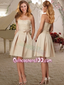 Lovely Strapless Champagne Bridesmaid Dress with Beading and Sashes