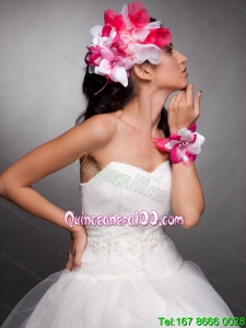 Red and White Organza Hand Made Flowers Beaded Headpieces and Wrist Corsage