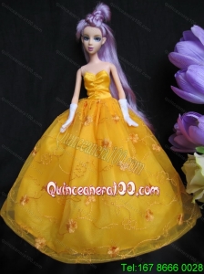 Embroidery Taffeta and Organza Yellow Ball Gown Barbie Doll Dress