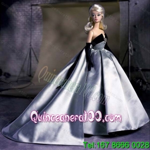 Exclusive Beading Grey Ball Gown Barbie Doll Dress