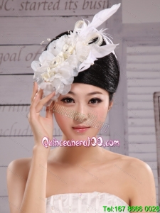 Hair Accessories For Brides Bud Silk Yarn Feather With Pearls and Beading Embellishment
