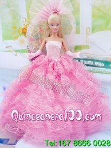 New Fashion Ball Gown Pink Dress Gown for Barbie Doll