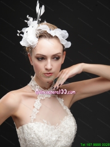 Pure White Flower Bridal Net With Feather Women s Fascinators