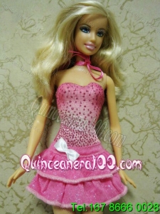 Elegant Beading Short Hot Pink Barbie Doll Dress