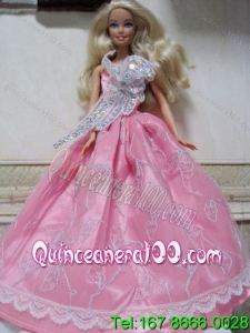 Pretty Rose Pink Princess Dress With Embroidery Made to Fit the Barbie Doll