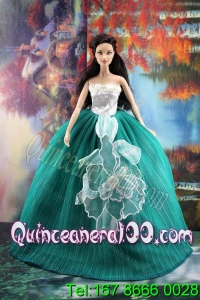 Elegant Green Gown With Appliques Dress For Barbie Doll