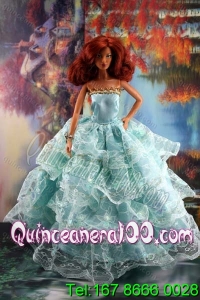Lace Over Skirt and Light Blue Gown For Barbie Doll