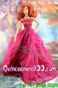 Lovely Embroidery For Hot Pink Barbie Doll Dress