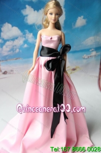 Rose Pink Party Dress With Sash For Barbie Doll Dress