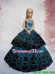 Teal A-line Dress Noble Barbie With Appliques and Floor-length