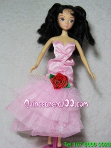 Elegant Pink Dress With Flower Tea-length For Barbie Doll