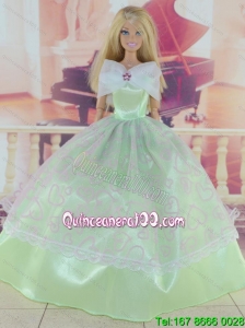 Green Pretty Gown With Embroidery Dress For Barbie Doll