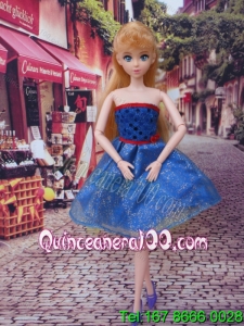 Sweet Blue Strapless Appliques Made to Fit the Barbie Doll