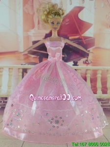 Sweet Pink Handmade Dress With Sequins For Barbie Doll