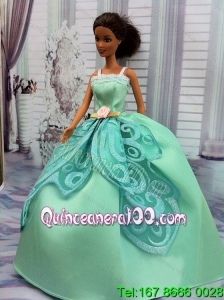 The Most Amazing Apple Green Appliques Dress With Hand Made Flower Made to Fit The Barbie Doll