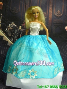 White and Blue Ball Gown Appliques Made to Fit the Barbie Doll