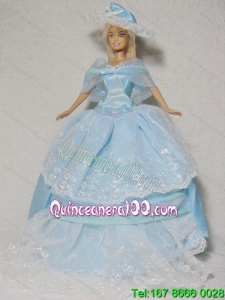 Beautiful Blue Gown With Embroidery Dress For Noble Barbie Doll