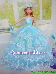 Luxurious Baby Blue Party Clothes for Noble Barbie Doll Tulle