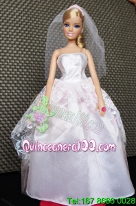 Beautiful Handmade Pink Barbie Tulle Wedding Dress For Barbie Doll