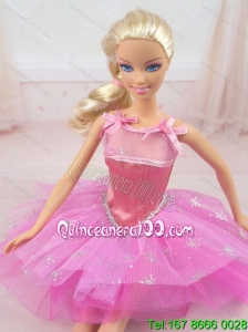 Cute Rose Pink Straps Beaded Decorate Party Dress For Barbie Doll