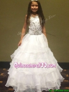 Fashionable Beaded and Ruffled Layers Big Puffy Little Girl Pageant Dress in White