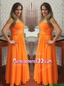 Simple Orange Empire Floor Length Prom Dress with Ruching