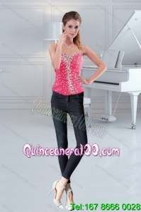 The Most Popular Sweetheart 2015 Hot Pink Corset with Beading