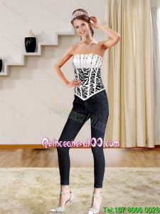 White and Black Ruffled and Beaded Corset with Zebra Print
