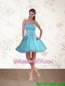 Cute Baby Blue Sweetheart Dama Dresses with Ruffles and Beading for 2015