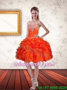 Gorgeous Sweetheart Orange Dama Dresses with Ruffles and Beading for 2015