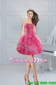 2015 Gorgeous Pink Sweetheart Dama Dresses with Beading and Ruffles