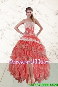 2015 Perfect High Low Ruffled Strapless Dama Dresses in Watermelon