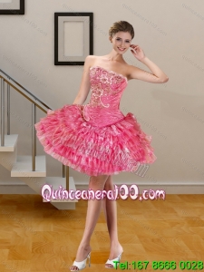 2015 Pink Short Dama Dresses with Appliques and Pick Ups