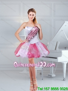 2015 Perfect Multi Color Ruffled Strapless Dama Dresses with Beading