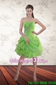 2015 Spring Green Strapless Dama Dresses with Ruffles and Beading