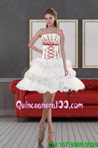 2015 Impressive Strapless Cheap Dama Dresses with Embroidery and Ruffle layers