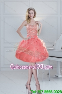 2015 Pretty Puffy Sweetheart Watermelon Cheap Dama Dresses with Beading