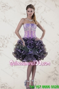 New Strapless Multi Color Cheap Dama Dresses with Ruffles and Appliqeues