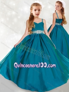 Discount Spaghetti Straps Turquoise Little Girl Pageant Dress with Beading and Ruching