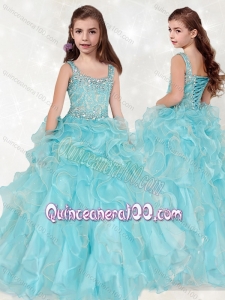 Lovely Beaded and Ruffled Big Puffy Mini Quinceanera Dress with Straps
