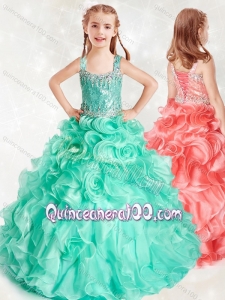 Wonderful Beaded and Ruffled Little Girl Pageant Dress in Turquoise