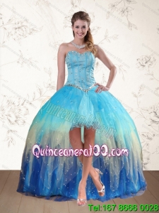 2015 Baby Blue Sweetheart Multi Color Prom Dresses with Ruffles and Beading