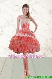 2015 Elegant Ruffled Strapless Prom Gown in Watermelon