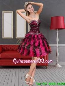 2015 Multi Color Prom Dress with Beading and Ruffled Layers