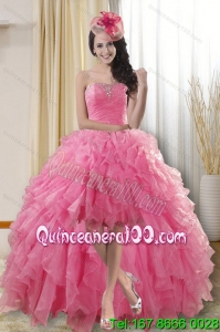 Pretty High Low Dresses for Quinceanera with Ruffles and Beading