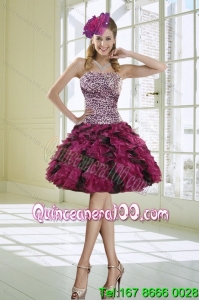 Strapless Leopard Prom Dresses with Ruffles in Multi Color