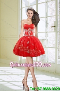 Hot Sale Ball Gown Sweetheart Appliques Red Prom Dresses for 2015