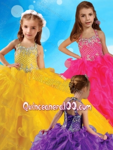 Affordable Halter Top Big Puffy Little Girl Pageant Dress with Beading and Ruffles